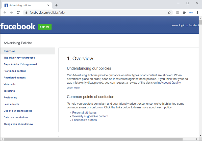 Facebook Marketing - Official Terms and Policies to read.