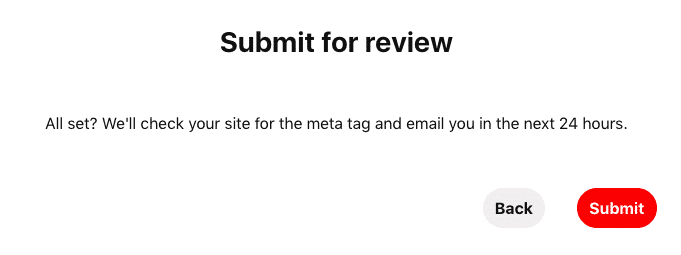 Pinterest submit verification request for review